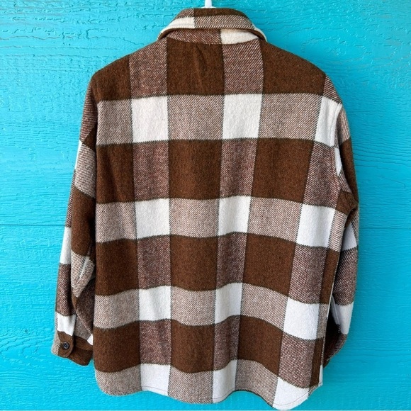 1970’s ORIGINAL CPO WOOL SHIRT BROWN CREAM PLAID MENS SMALL - Picture 6 of 7
